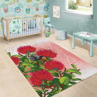 New Zealand Fantail Area Rug Maori Koru With Pohutukawa Flowers - Polynesian Pride