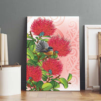 New Zealand Fantail Canvas Wall Art Maori Koru With Pohutukawa Flowers - Polynesian Pride