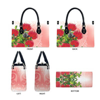 New Zealand Fantail Leather Bag Maori Koru With Pohutukawa Flowers - Polynesian Pride