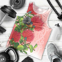 New Zealand Fantail Men Tank Top Maori Koru With Pohutukawa Flowers LT05 - Polynesian Pride