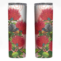 New Zealand Fantail Skinny Tumbler Maori Koru With Pohutukawa Flowers LT05 Red - Polynesian Pride