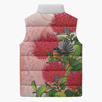 New Zealand Fantail Sleeveless Puffer Jacket Maori Koru With Pohutukawa Flowers - Polynesian Pride