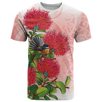 New Zealand Fantail T Shirt Maori Koru With Pohutukawa Flowers LT05 Red - Polynesian Pride