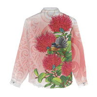 New Zealand Fantail Women Casual Shirt Maori Koru With Pohutukawa Flowers - Polynesian Pride