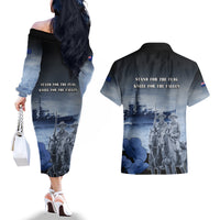 New Zealand ANZAC Day Couples Matching Off The Shoulder Long Sleeve Dress and Hawaiian Shirt HMNZS Achilles We Will Remember Them LT05 - Polynesian Pride