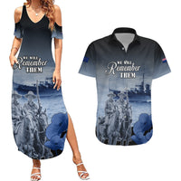 New Zealand ANZAC Day Couples Matching Summer Maxi Dress and Hawaiian Shirt HMNZS Achilles We Will Remember Them LT05 Blue - Polynesian Pride