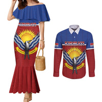 Kiribati 45th Independence Day Couples Matching Mermaid Dress and Long Sleeve Button Shirt Lesser Frigatebird Tribal Pattern LT05 Red - Polynesian Pride