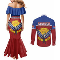 Kiribati 45th Independence Day Couples Matching Mermaid Dress and Long Sleeve Button Shirt Lesser Frigatebird Tribal Pattern LT05 - Polynesian Pride