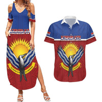 Kiribati 45th Independence Day Couples Matching Summer Maxi Dress and Hawaiian Shirt Lesser Frigatebird Tribal Pattern LT05 Red - Polynesian Pride