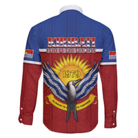 Kiribati 45th Independence Day Family Matching Off The Shoulder Long Sleeve Dress and Hawaiian Shirt Lesser Frigatebird Tribal Pattern