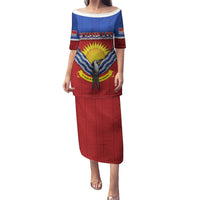 Kiribati 45th Independence Day Puletasi Lesser Frigatebird Tribal Pattern LT05 Long Dress Red - Polynesian Pride