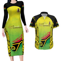 Vanuatu 46th Independence Couples Matching Long Sleeve Bodycon Dress and Hawaiian Shirt Special Style LT05 Yellow - Polynesian Pride