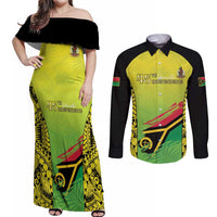 Vanuatu 46th Independence Couples Matching Off Shoulder Maxi Dress and Long Sleeve Button Shirt Special Style LT05 Yellow - Polynesian Pride
