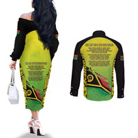 Vanuatu 46th Independence Couples Matching Off The Shoulder Long Sleeve Dress and Long Sleeve Button Shirt Special Style LT05 - Polynesian Pride