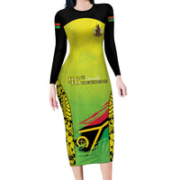 Vanuatu 46th Independence Family Matching Long Sleeve Bodycon Dress and Hawaiian Shirt Special Style LT05 Mom's Dress Yellow - Polynesian Pride