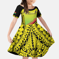 Vanuatu 46th Independence Family Matching Short Sleeve Bodycon Dress and Hawaiian Shirt Special Style LT05 Daughter's Dress Yellow - Polynesian Pride