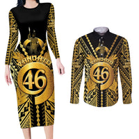 Vanuatu 46th Anniversary Of Independence Couples Matching Long Sleeve Bodycon Dress and Long Sleeve Button Shirt Gold Style LT05 Gold - Polynesian Pride