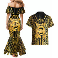 Vanuatu 46th Anniversary Of Independence Couples Matching Mermaid Dress and Hawaiian Shirt Gold Style LT05 - Polynesian Pride