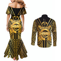 Vanuatu 46th Anniversary Of Independence Couples Matching Mermaid Dress and Long Sleeve Button Shirt Gold Style LT05 - Polynesian Pride