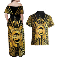 Vanuatu 46th Anniversary Of Independence Couples Matching Off Shoulder Maxi Dress and Hawaiian Shirt Gold Style LT05 - Polynesian Pride