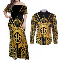 Vanuatu 46th Anniversary Of Independence Couples Matching Off Shoulder Maxi Dress and Long Sleeve Button Shirt Gold Style LT05 Gold - Polynesian Pride