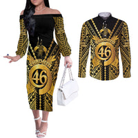 Vanuatu 46th Anniversary Of Independence Couples Matching Off The Shoulder Long Sleeve Dress and Long Sleeve Button Shirt Gold Style LT05 Gold - Polynesian Pride