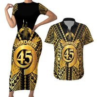 Vanuatu 45th Anniversary Of Independence Couples Matching Short Sleeve Bodycon Dress and Hawaiian Shirt Gold Style - Polynesian Pride