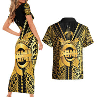 Vanuatu 46th Anniversary Of Independence Couples Matching Short Sleeve Bodycon Dress and Hawaiian Shirt Gold Style LT05 - Polynesian Pride