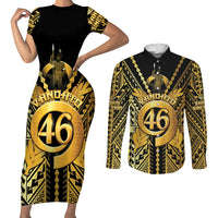 Vanuatu 46th Anniversary Of Independence Couples Matching Short Sleeve Bodycon Dress and Long Sleeve Button Shirt Gold Style LT05 Gold - Polynesian Pride
