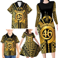 Vanuatu 46th Anniversary Of Independence Family Matching Long Sleeve Bodycon Dress and Hawaiian Shirt Gold Style LT05 - Polynesian Pride