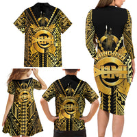 Vanuatu 46th Anniversary Of Independence Family Matching Long Sleeve Bodycon Dress and Hawaiian Shirt Gold Style LT05 - Polynesian Pride