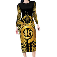 Vanuatu 46th Anniversary Of Independence Family Matching Long Sleeve Bodycon Dress and Hawaiian Shirt Gold Style LT05 Mom's Dress Gold - Polynesian Pride
