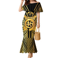 Vanuatu 46th Anniversary Of Independence Family Matching Mermaid Dress and Hawaiian Shirt Gold Style LT05 Mom's Dress Gold - Polynesian Pride