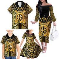 Vanuatu 46th Anniversary Of Independence Family Matching Off The Shoulder Long Sleeve Dress and Hawaiian Shirt Gold Style LT05 - Polynesian Pride