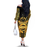 Vanuatu 46th Anniversary Of Independence Family Matching Off The Shoulder Long Sleeve Dress and Hawaiian Shirt Gold Style LT05 - Polynesian Pride