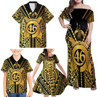 Vanuatu 46th Anniversary Of Independence Family Matching Off Shoulder Maxi Dress and Hawaiian Shirt Gold Style LT05 - Polynesian Pride