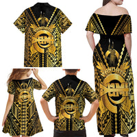 Vanuatu 46th Anniversary Of Independence Family Matching Off Shoulder Maxi Dress and Hawaiian Shirt Gold Style LT05 - Polynesian Pride