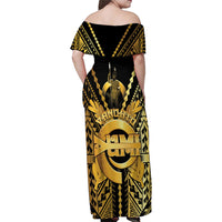 Vanuatu 46th Anniversary Of Independence Family Matching Off Shoulder Maxi Dress and Hawaiian Shirt Gold Style LT05 - Polynesian Pride
