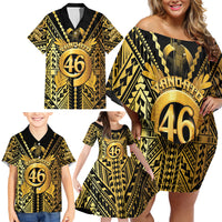 Vanuatu 46th Anniversary Of Independence Family Matching Off Shoulder Short Dress and Hawaiian Shirt Gold Style LT05 - Polynesian Pride
