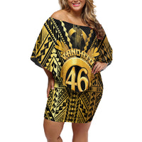 Vanuatu 46th Anniversary Of Independence Family Matching Off Shoulder Short Dress and Hawaiian Shirt Gold Style LT05 Mom's Dress Gold - Polynesian Pride