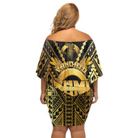 Vanuatu 45th Anniversary Of Independence Family Matching Off Shoulder Short Dress and Hawaiian Shirt Gold Style - Polynesian Pride