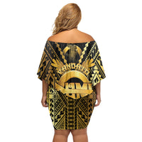 Vanuatu 46th Anniversary Of Independence Family Matching Off Shoulder Short Dress and Hawaiian Shirt Gold Style LT05 - Polynesian Pride