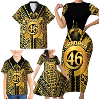 Vanuatu 46th Anniversary Of Independence Family Matching Short Sleeve Bodycon Dress and Hawaiian Shirt Gold Style LT05 - Polynesian Pride