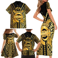 Vanuatu 45th Anniversary Of Independence Family Matching Short Sleeve Bodycon Dress and Hawaiian Shirt Gold Style - Polynesian Pride