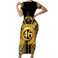 Vanuatu 46th Anniversary Of Independence Family Matching Short Sleeve Bodycon Dress and Hawaiian Shirt Gold Style LT05 Mom's Dress Gold - Polynesian Pride
