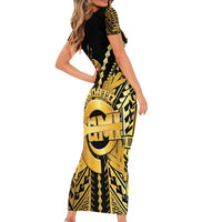 Vanuatu 45th Anniversary Of Independence Family Matching Short Sleeve Bodycon Dress and Hawaiian Shirt Gold Style - Polynesian Pride