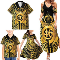 Vanuatu 46th Anniversary Of Independence Family Matching Summer Maxi Dress and Hawaiian Shirt Gold Style LT05 - Polynesian Pride