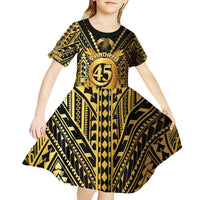 Vanuatu 46th Anniversary Of Independence Kid Short Sleeve Dress Gold Style LT05 - Polynesian Pride