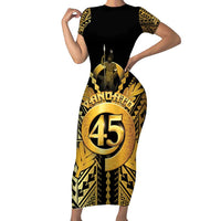 Vanuatu 46th Anniversary Of Independence Short Sleeve Bodycon Dress Gold Style LT05 Long Dress Gold - Polynesian Pride