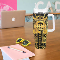 Vanuatu 46th Anniversary Of Independence Tumbler With Handle Gold Style LT05 - Polynesian Pride